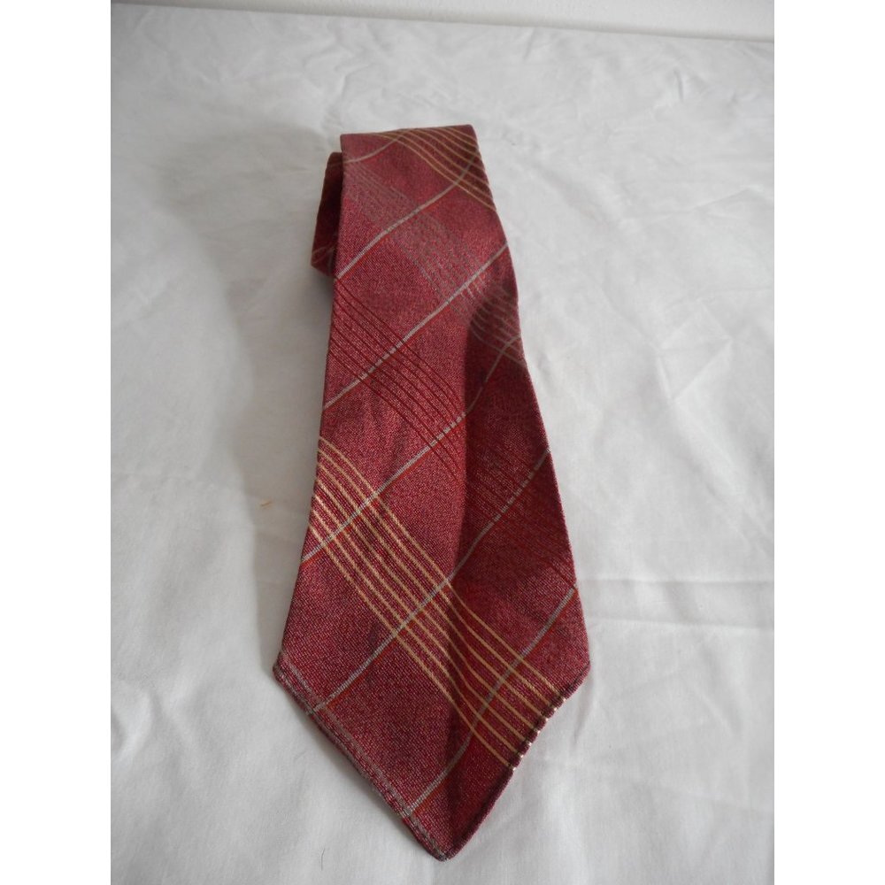 Vintage Van Heusen Necktie Tie Burgundy Beige Blue Striped